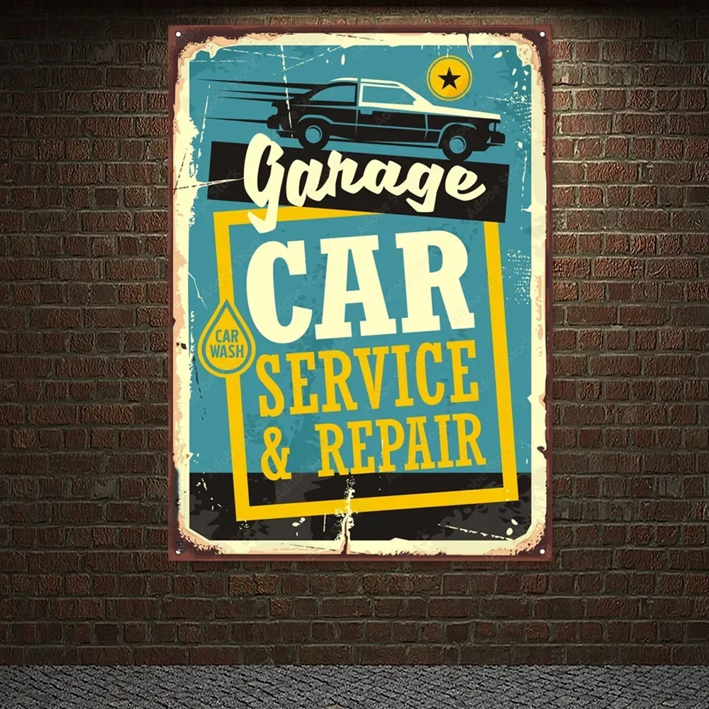 Auto Repair Shop Banners - ป้ายโฆษณาร้านซ่อมรถยนต์สไตล์วินเทจ ของตกแต่งผนังร้านซ่อมรถยนต์ ภาพพิมพ์ศิลปะติดผนัง สำหรับโรงรถ ปั๊มน้ำมัน