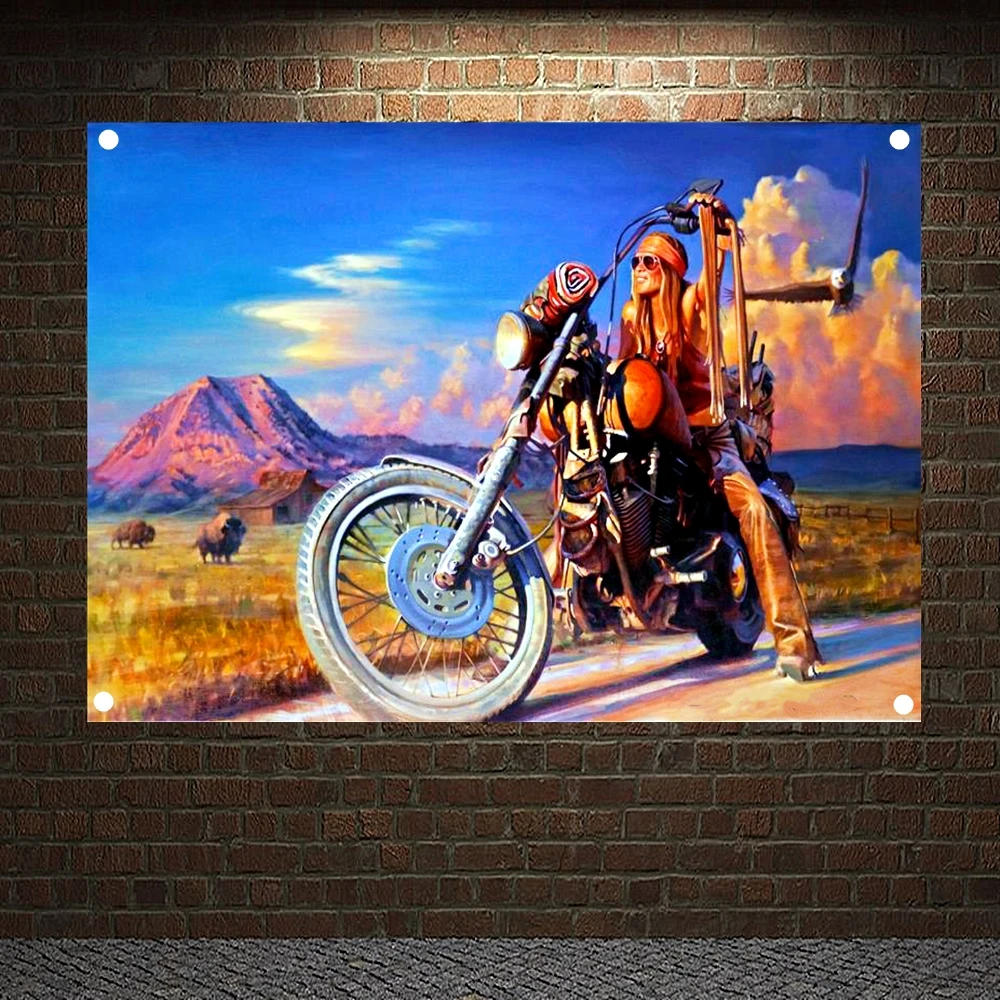 Auto Repair Shop - Eagle Easy Rider Vintage ตกแต่งแบนเนอร์รถจักรยานยนต์สําหรับโรงรถปั๊มน้ํามัน Man