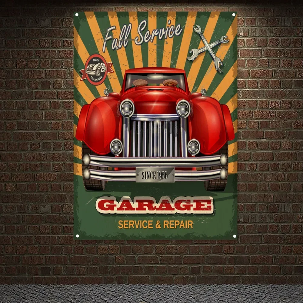 Auto Repair Shop Banners - โปสเตอร์ศิลปะลายธงร้านซ่อมรถยนต์สไตล์วินเทจ สำหรับตกแต่งผนังร้านซ่อมรถ ป้ายโฆษณาร้านซ่อมรถยนต์ ภาพวาดติดผนัง ป้ายตกแต่งร้านน้ำมัน ตกแต่งห้องแมนเคฟ