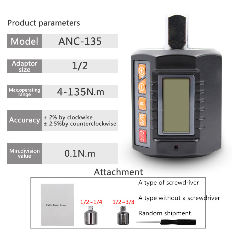 Torque Wrench Digital - ANC 3ชิ้นประแจแรงบิดเครื่องทดสอบแรงบิดอะแดปเตอร์ดิจิตอลแรงบิดจอแสดงผลหัวจักรยานซ่อมจักรยาน