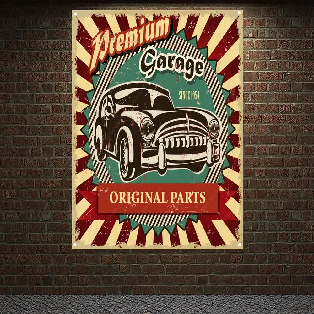 Auto Repair Shop Banners - โปสเตอร์ภาพวาดศิลปะตกแต่งผนังลายอะไหล่รถยนต์วินเทจของแท้สำหรับร้านซ่อมรถยนต์ ป้ายโฆษณา ป้ายแขวนผนัง ธง สำหรับร้านซ่อมรถยนต์ ป้ายปั๊มน้ำมัน
